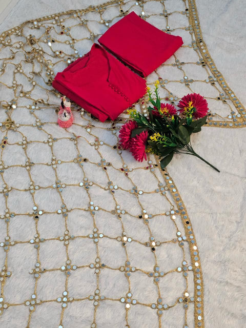 Roman Silk 3 Piece Mirror Work  Set for Women – Party & Festive Wear (1222-RANI )