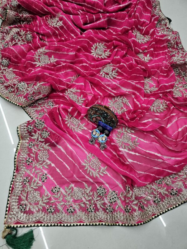 Trending Lehariya Print Georgette Saree with Gotta Patti & Jarkan Diamond Work - Image 2