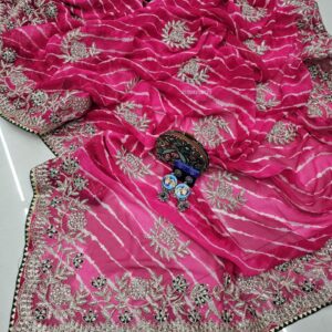 Trending Lehariya Print Georgette Saree with Gotta Patti & Jarkan Diamond Work