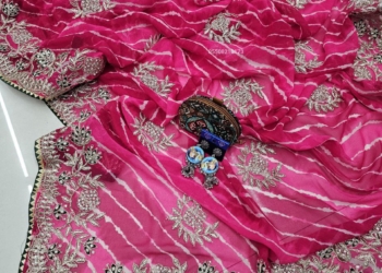 Trending Lehariya Print Georgette Saree with Gotta Patti & Jarkan Diamond Work