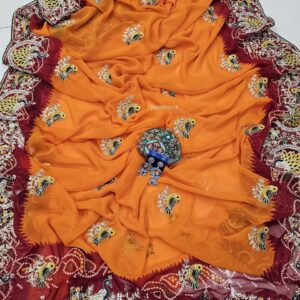 Stunning Rajasthani Bandhani Print Georgette Saree with Heavy Thread & Stone Work