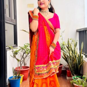 Wedding Season Special Bandhej Print Chiffon Saree with Gotta Patti Border