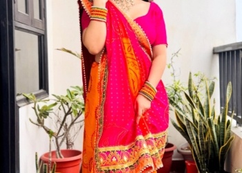 Wedding Season Special Bandhej Print Chiffon Saree with Gotta Patti Border
