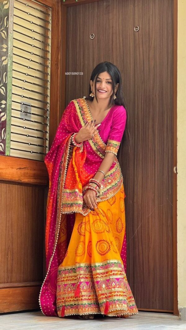 Wedding Season Special Bandhej Print Chiffon Saree with Gotta Patti Border