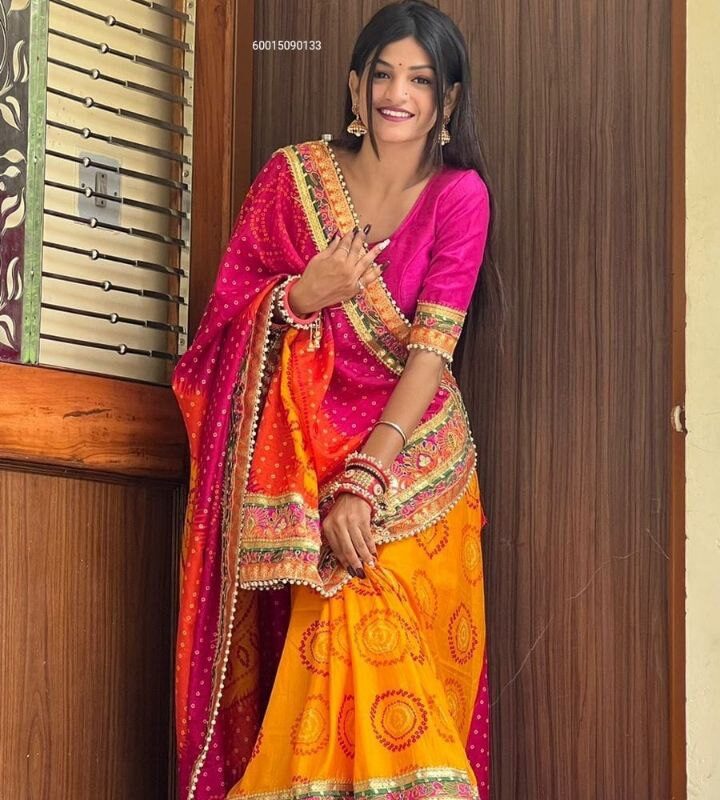Wedding Season Special Bandhej Print Chiffon Saree with Gotta Patti Border