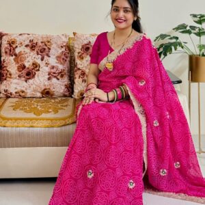 Elegant Bandhani Coding Cutwork Saree for Special Occasions