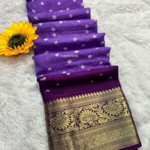 Exclusive Bandhani Silk Saree with Zari Weaving & Kanchipuram Border