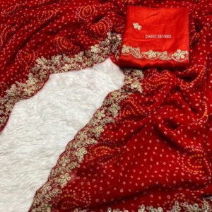 Elegant Bandhani Print Georgette Saree with Original Pitta Work