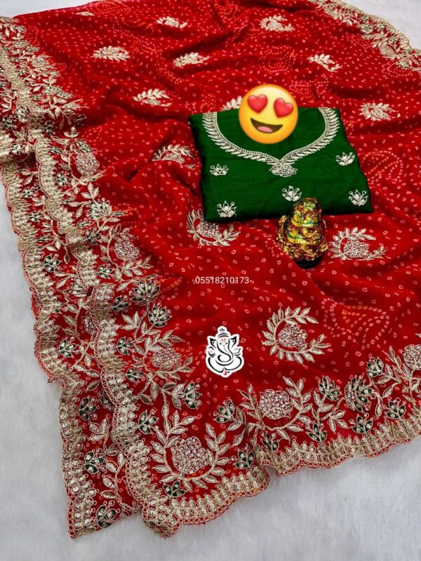 Elegant Georgette Bandhani Saree with Gota Patti & Jarkan Diamond Work