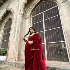 Luxurious Pure Velvet Saree with Heavy Embroidery Border