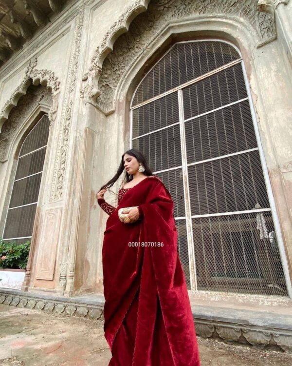 Luxurious Pure Velvet Saree with Heavy Embroidery Border