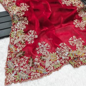 Luxurious Jimmy Choo Silk Saree with Multi-Thread Embroidery & Sequence Work
