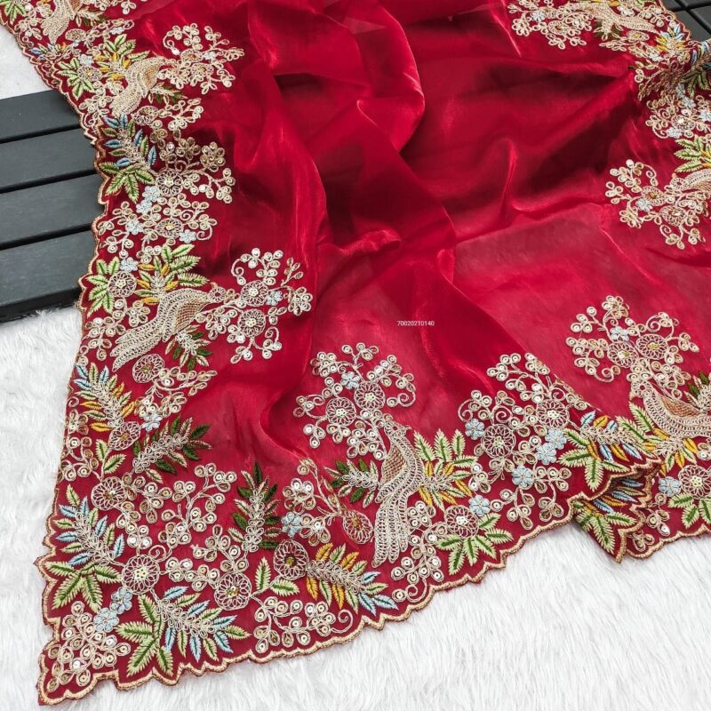 Luxurious Jimmy Choo Silk Saree with Multi-Thread Embroidery & Sequence Work