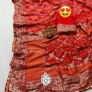 Latest Muslin Silk Saree with Bandhani Print & Zari Weaving