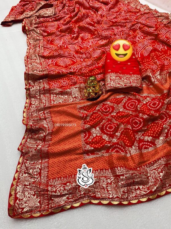 Latest Muslin Silk Saree with Bandhani Print & Zari Weaving