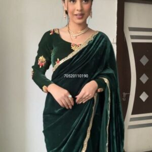 Premium Velvet Ready-to-Wear Saree with Embroidery & Sequence Work