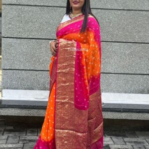 Trending Pure Bandhej Silk Saree with Kanchipuram Zari Weaving