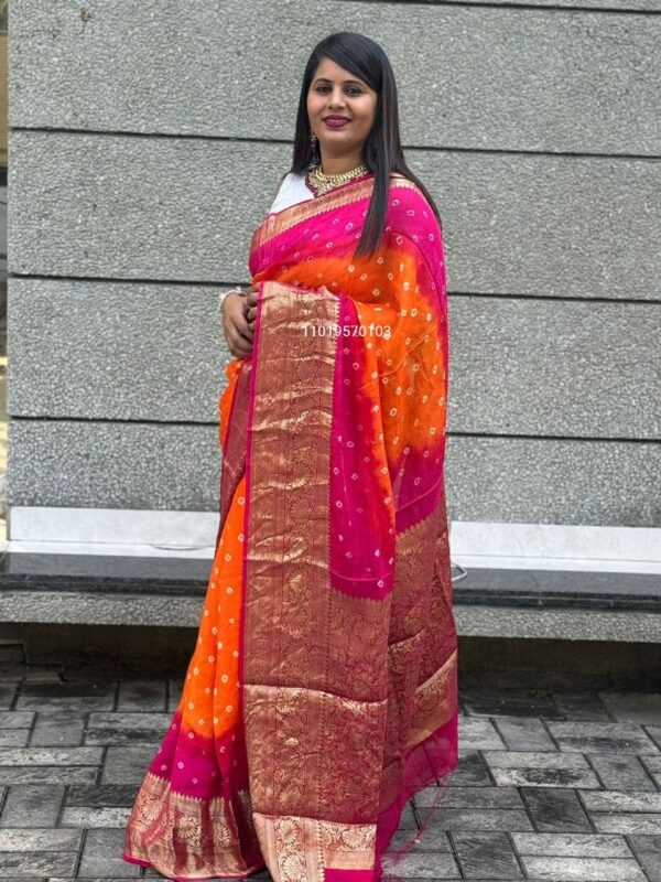 Trending Pure Bandhej Silk Saree with Kanchipuram Zari Weaving