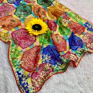 Premium Quality Bandhani Chiffon Saree with Foil Mirror Cutwork Border