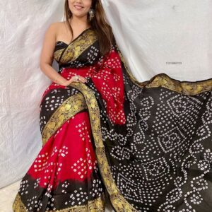 Handcrafted Bandhani Art Silk Saree with Zari Weaving Border