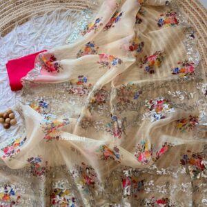 Stunning Pure Organza Silk Saree with Gota Work