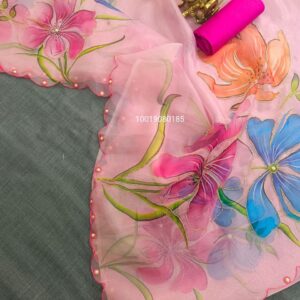 Elegant Soft Organza Silk Saree with Digital Print & Hand Khatli Work