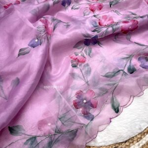 Soft Organza Silk Saree with Handwork & Cutwork Border