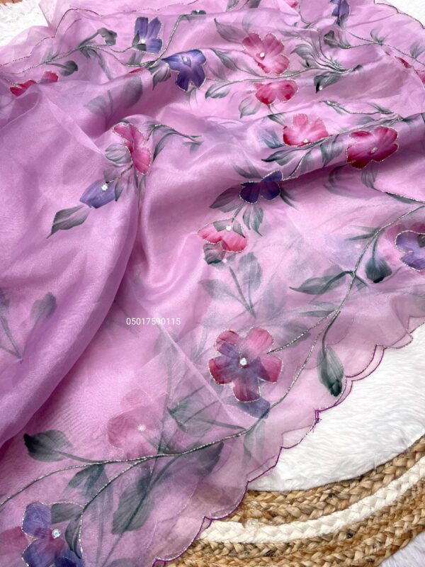Soft Organza Silk Saree with Handwork & Cutwork Border