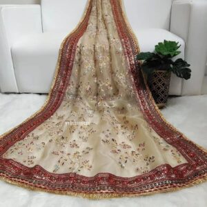Stunning Soft Organza Silk Saree with Embroidery & Golden Lace Border