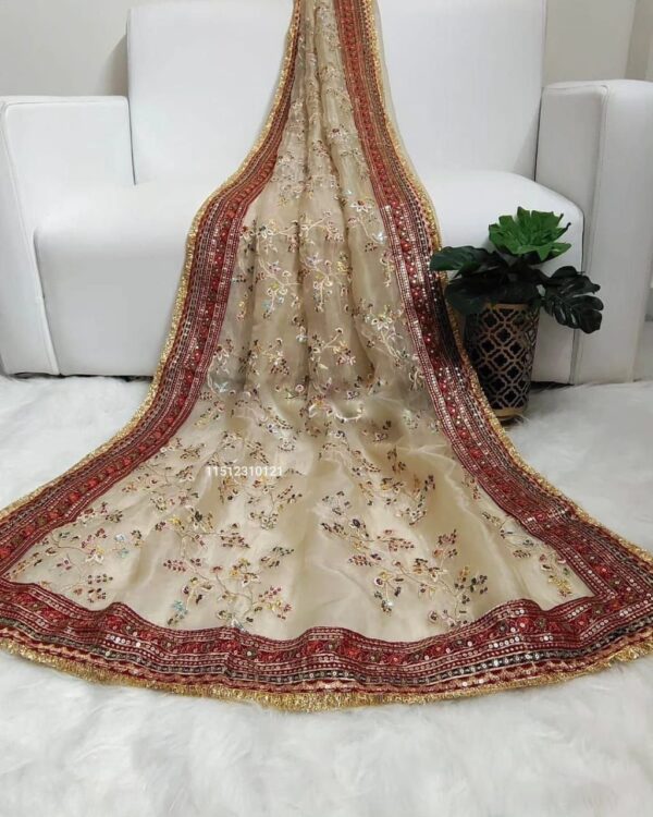 Stunning Soft Organza Silk Saree with Embroidery & Golden Lace Border
