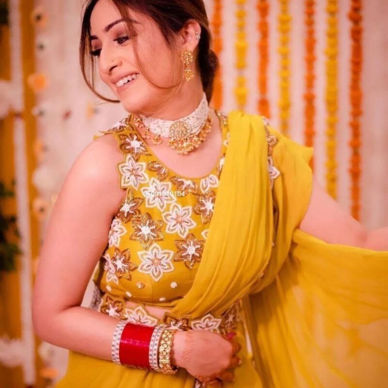 Haldi Special Partywear Layered Ruffle Lehenga Saree with Embroidered Dupatta