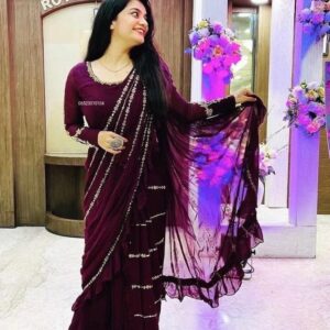 Elegant Embroidered Lehenga Saree – Perfect for Parties & Weddings