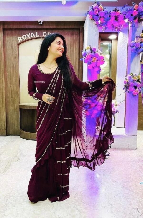Elegant Embroidered Lehenga Saree – Perfect for Parties & Weddings