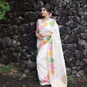 Banarasi Soft Silk Saree with Zari Work & Jacquard Weaving Border