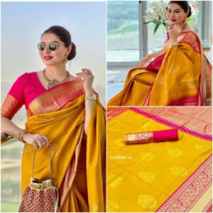 Banarasi Soft Lichi Silk Saree with Jacquard Work & Rich Pallu