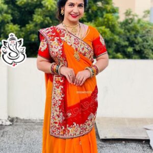 Premium Bandhani Saree with Diamond Work & Coding Lace