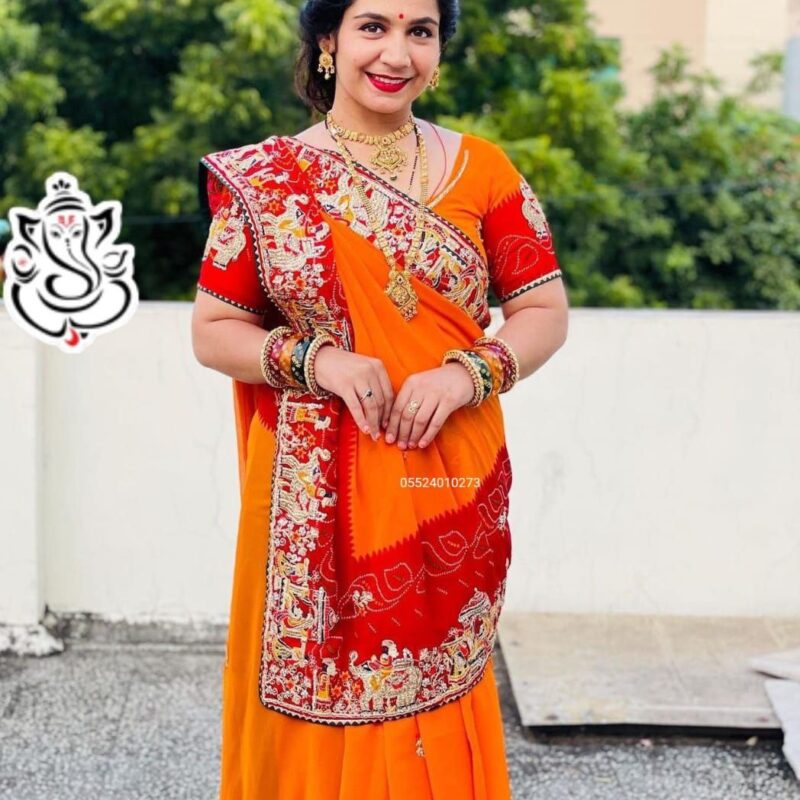 Premium Bandhani Saree with Diamond Work & Coding Lace