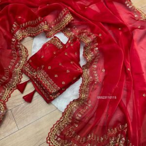 Trending Jimmy Choo Satin Saree with Embroidery Work