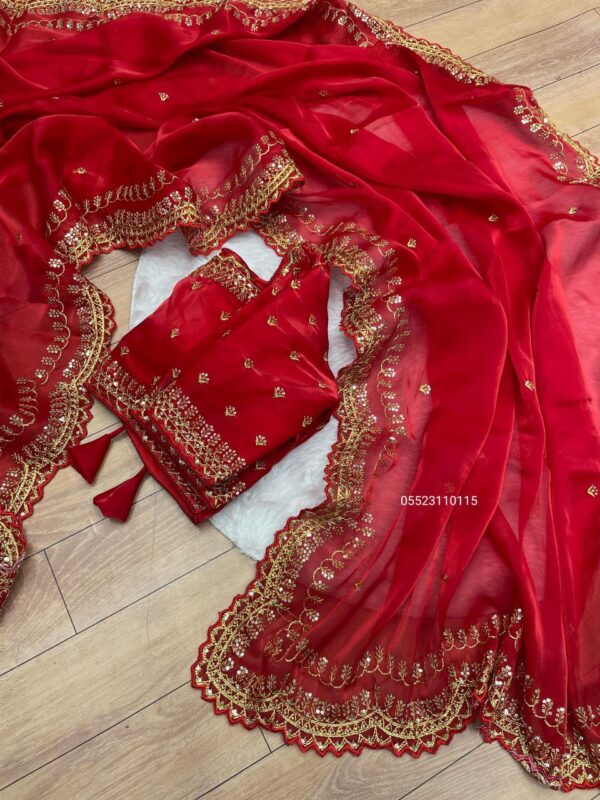 Trending Jimmy Choo Satin Saree with Embroidery Work