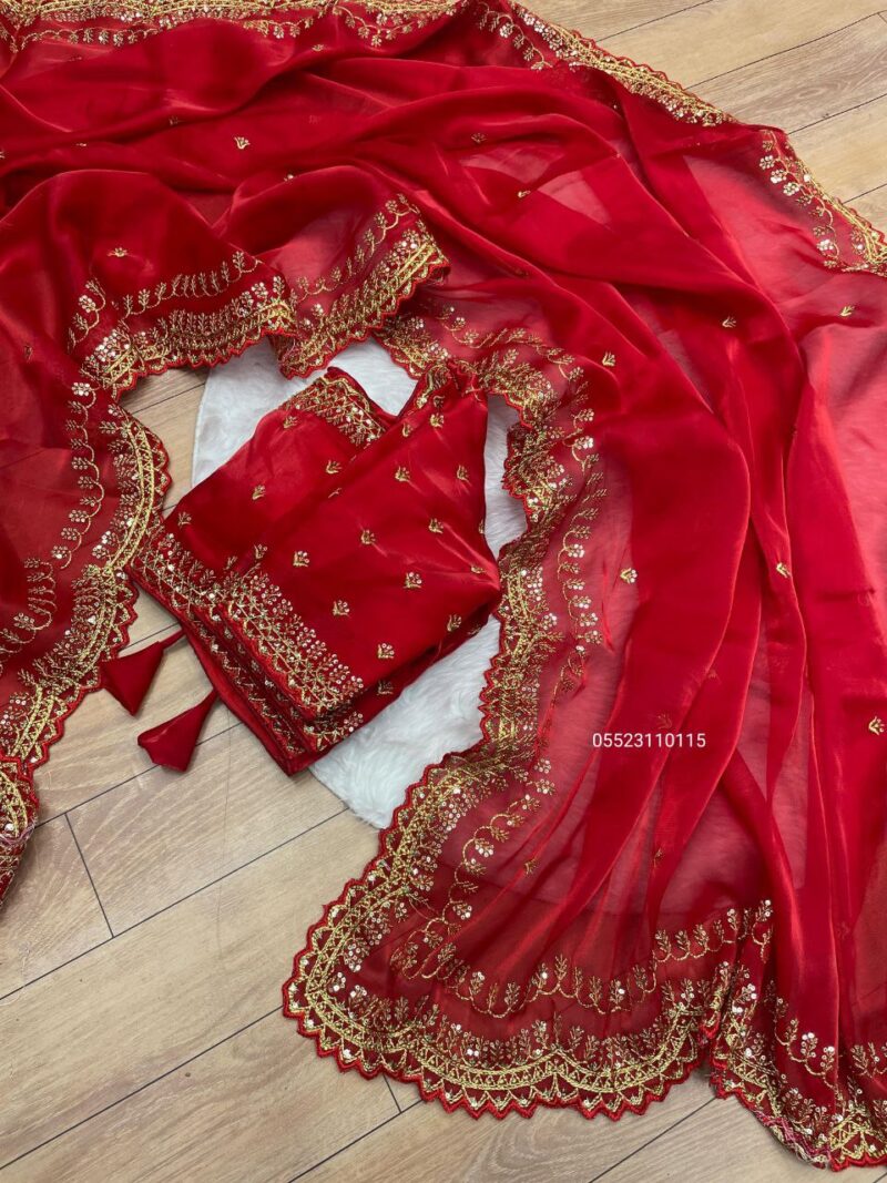 Trending Jimmy Choo Satin Saree with Embroidery Work
