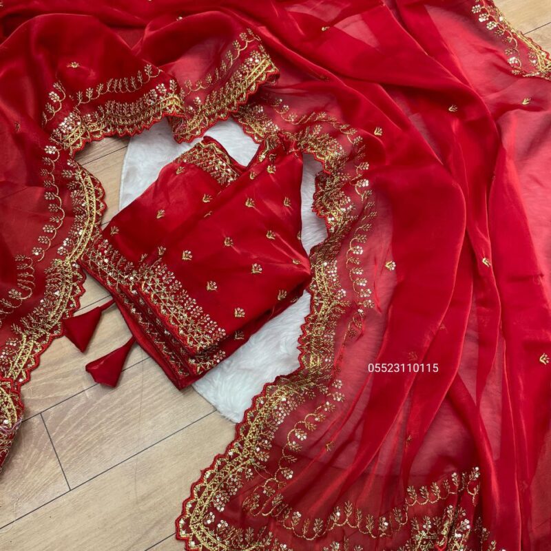Trending Jimmy Choo Satin Saree with Embroidery Work