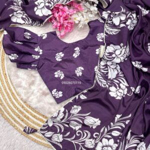 Trending Digital Print Chinon Saree with Stitched Blouse