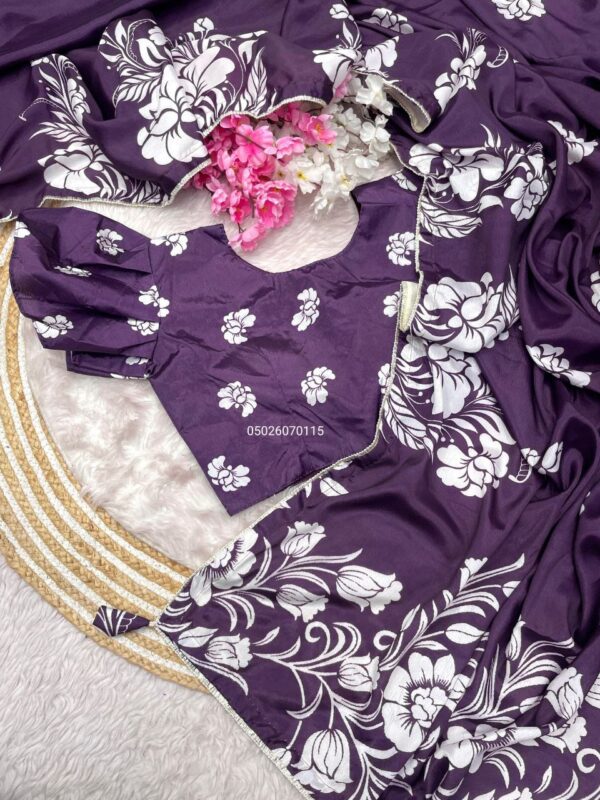 Trending Digital Print Chinon Saree with Stitched Blouse