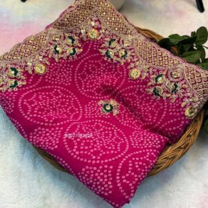 Trending Bandhani Print Georgette Saree with Designer Blouse (Rani)