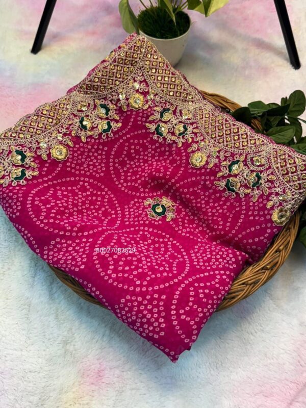Trending Bandhani Print Georgette Saree with Designer Blouse (Rani)