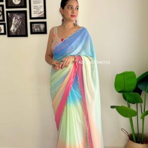 Lightweight Georgette Saree with Multi Embroidery & Cutwork Border
