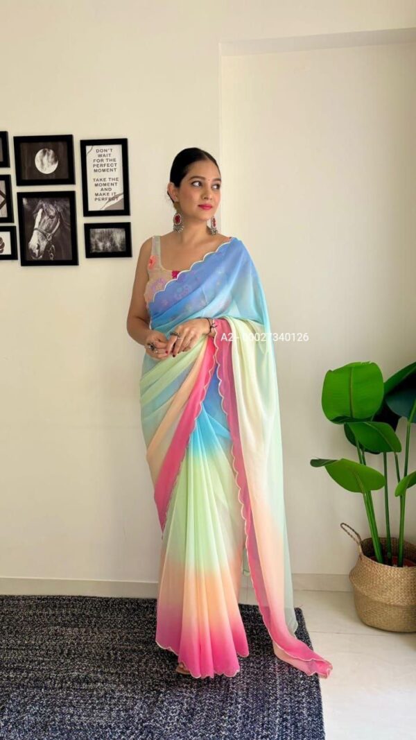 Lightweight Georgette Saree with Multi Embroidery & Cutwork Border