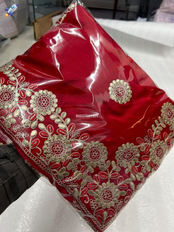Pure Satin Chiffon Saree with Golden Gota Patti Work