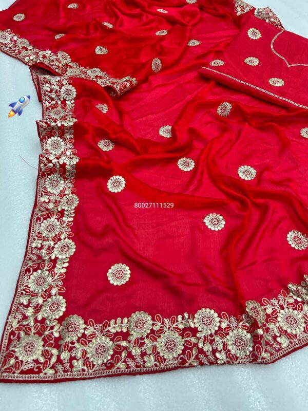 Pure Satin Chiffon Saree with Golden Gota Patti Work