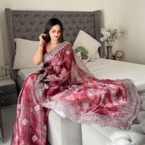 Exclusive Premium Burburry Spray Print Saree